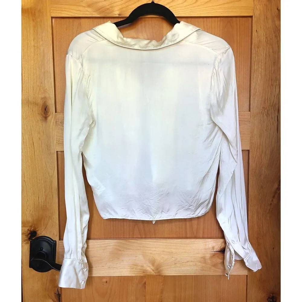 Wilfred 100% Cupro XS Ivory White Long Sleeve Tie Front Blouse Quiet Luxury - Picture 2 of 8
